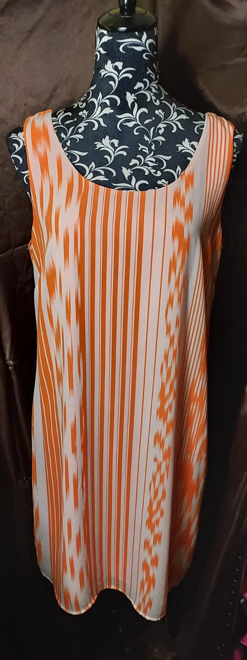 Halo Sleeveless Orange Striped Midi Shift Dress with Cutout Back Size Small